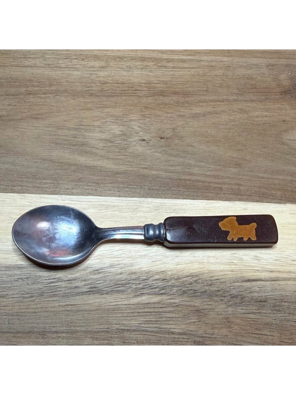 Vintage Child's Scotty Dog Spoon Butterscotch Brown Bakelite Handle 5"